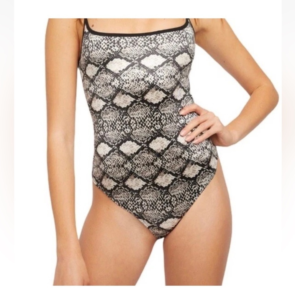 Intimately Free People Strappy Satin Grey/Snake Printed Bodysuit Thong